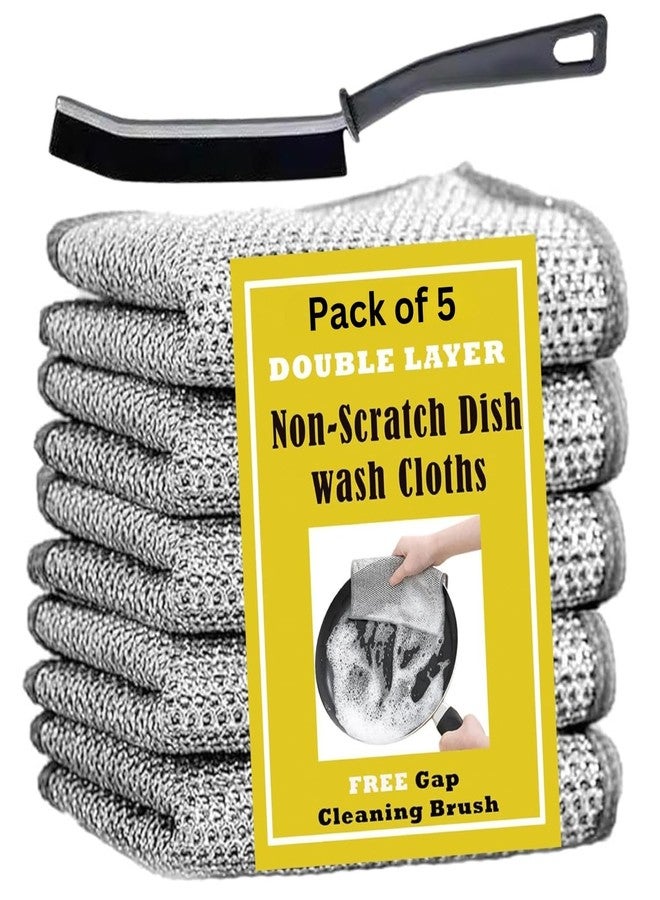 Selemi® Non-Scratch Wire Dishcloth & Gaps Cleaning Brush, Multipurpose Wire Dishwashing Rags for Wet & Dry, Easy Rinsing, Reusable, Wire Cleaning Cloth for Kitchen,Sinks (pack of 5 - Double layer) - Image 1